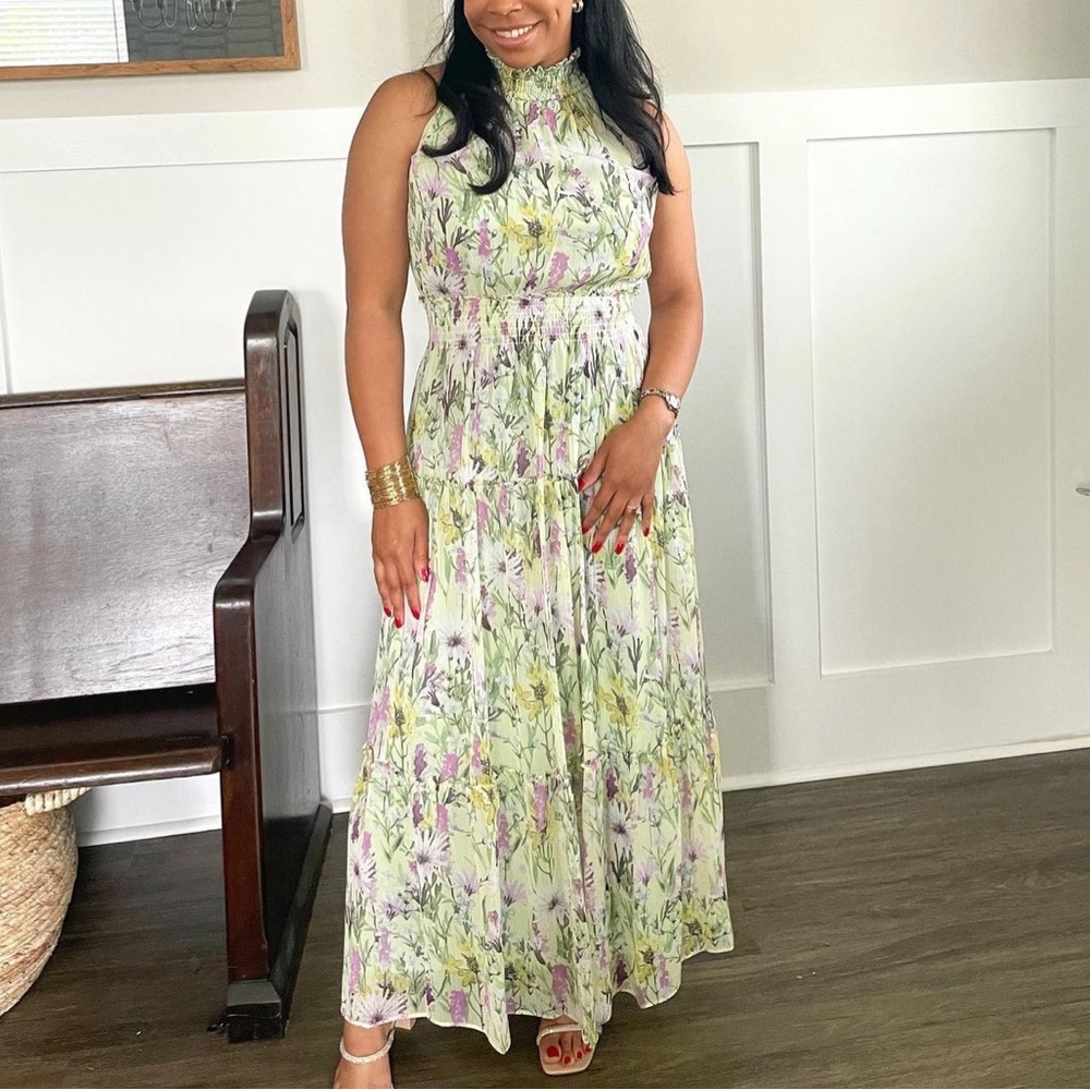 High Neck Tiered Floral Dress